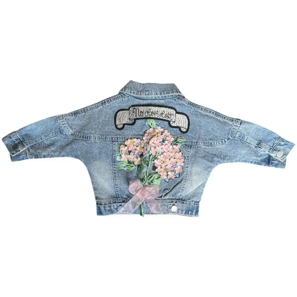 Lt Blue Flower Embroidery Denim Button Down Jacket Baby Size 18-24M